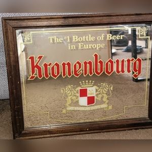 VINTAGE REAR AUTHENTIC 1970S KRONENBOURG 17X21 " FRAMED  MIRROR BEER SIGN